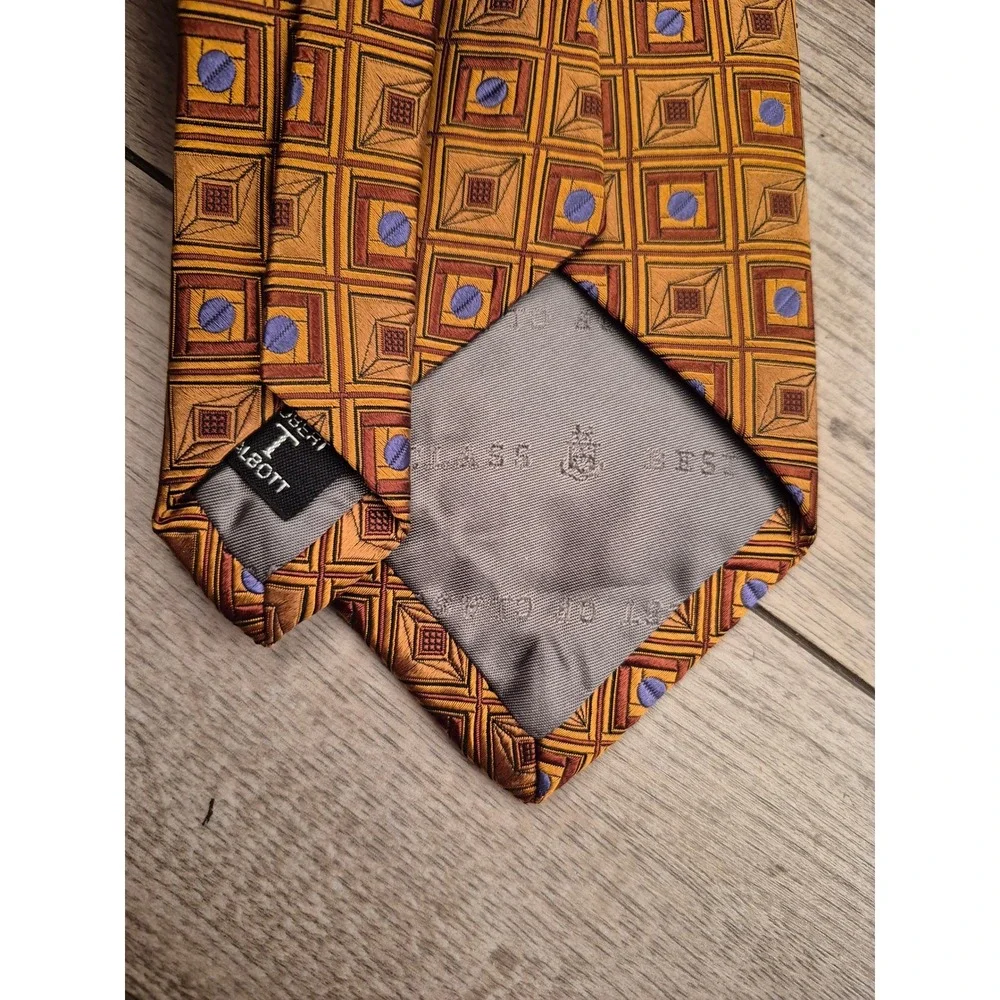 Robert Talbott Best of Class Silk‎ Tie Gold Orange Geometric Square Lavender Dot